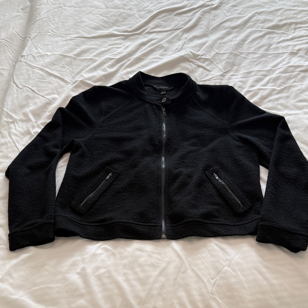 Black Zip Front Crepe Jacket